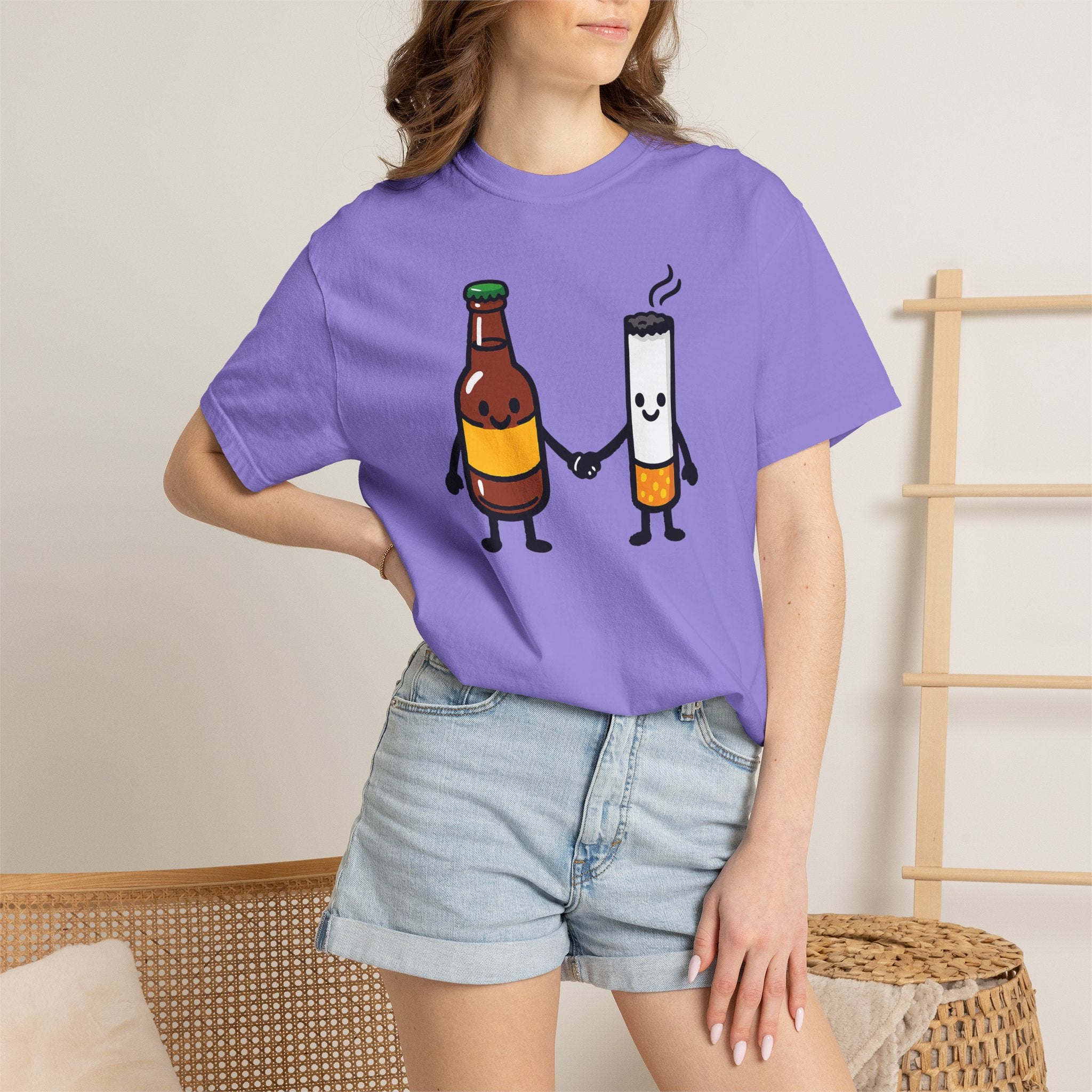 Beer & Cigarette Holding Hands - Graphic Tee