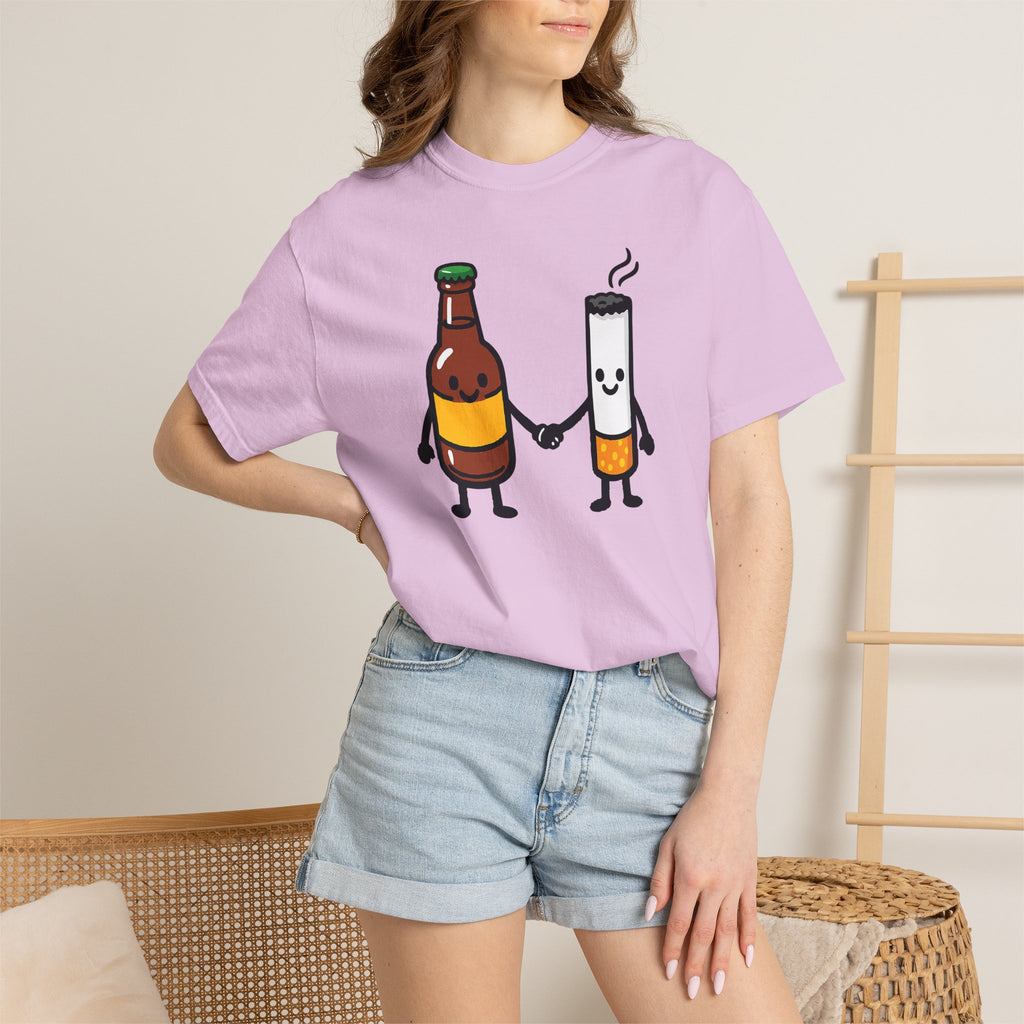 Beer & Cigarette Holding Hands - Graphic Tee