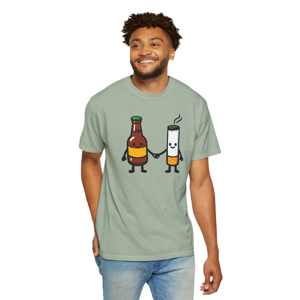 Beer & Cigarette Holding Hands - Graphic Tee