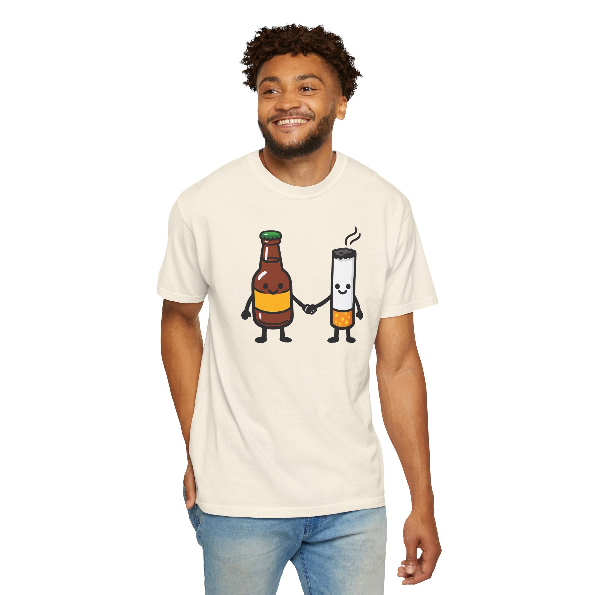 Beer & Cigarette Holding Hands - Graphic Tee