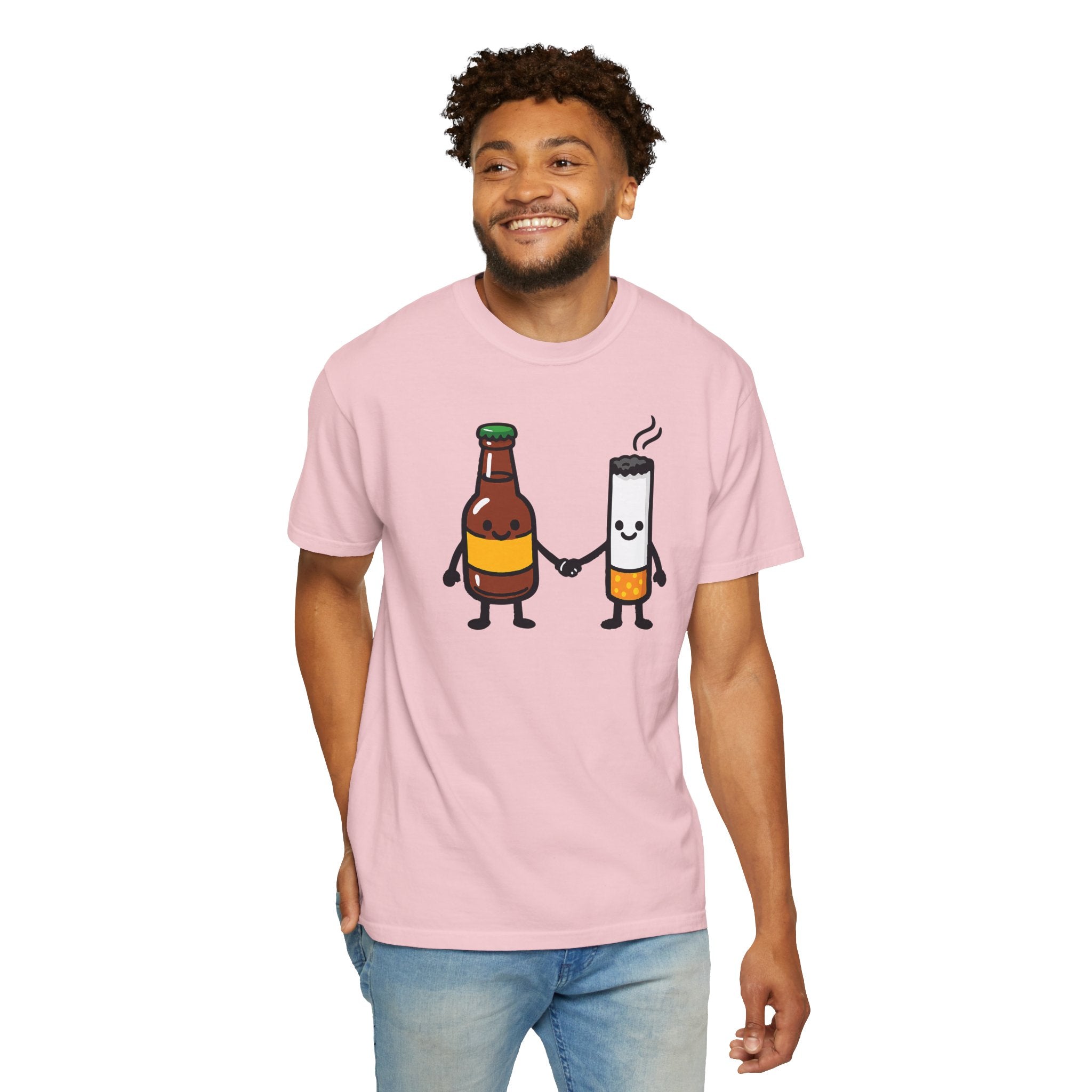 Beer & Cigarette Holding Hands - Graphic Tee
