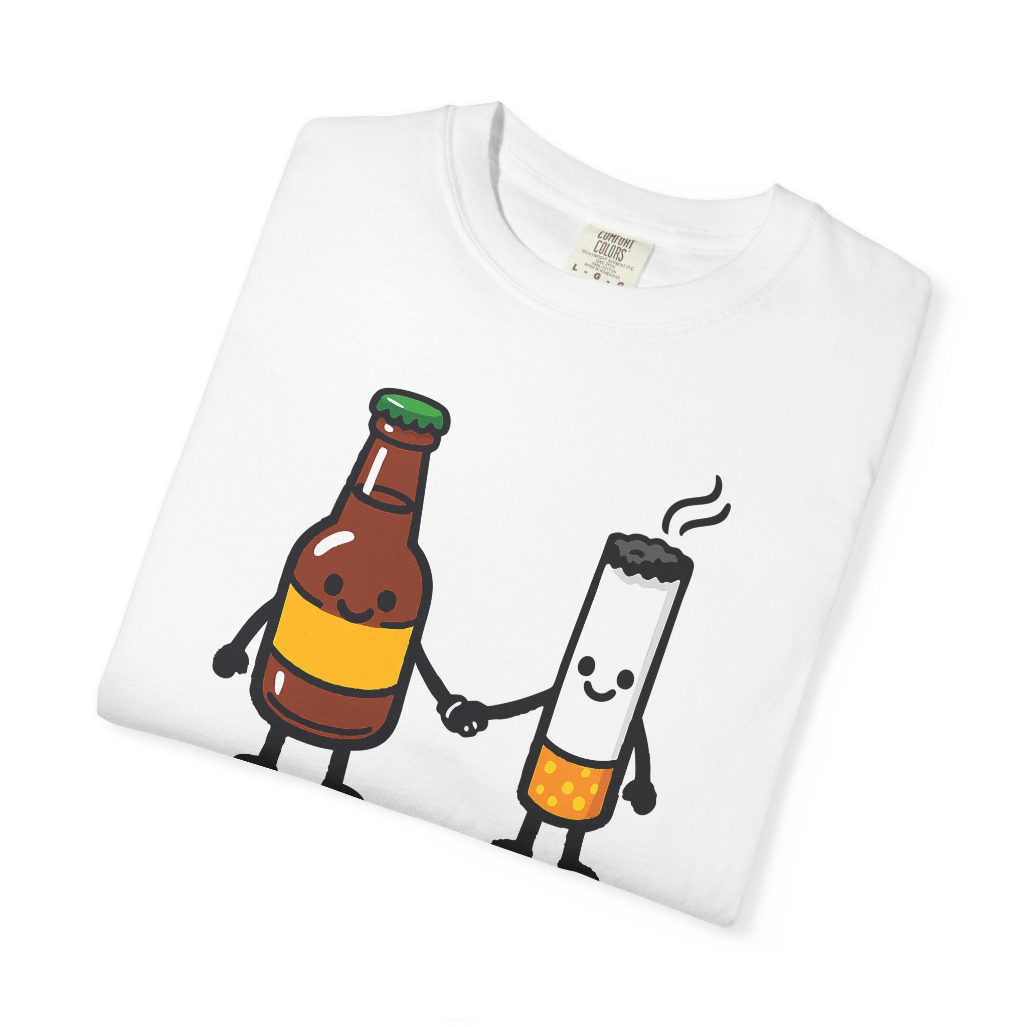 Beer & Cigarette Holding Hands - Graphic Tee