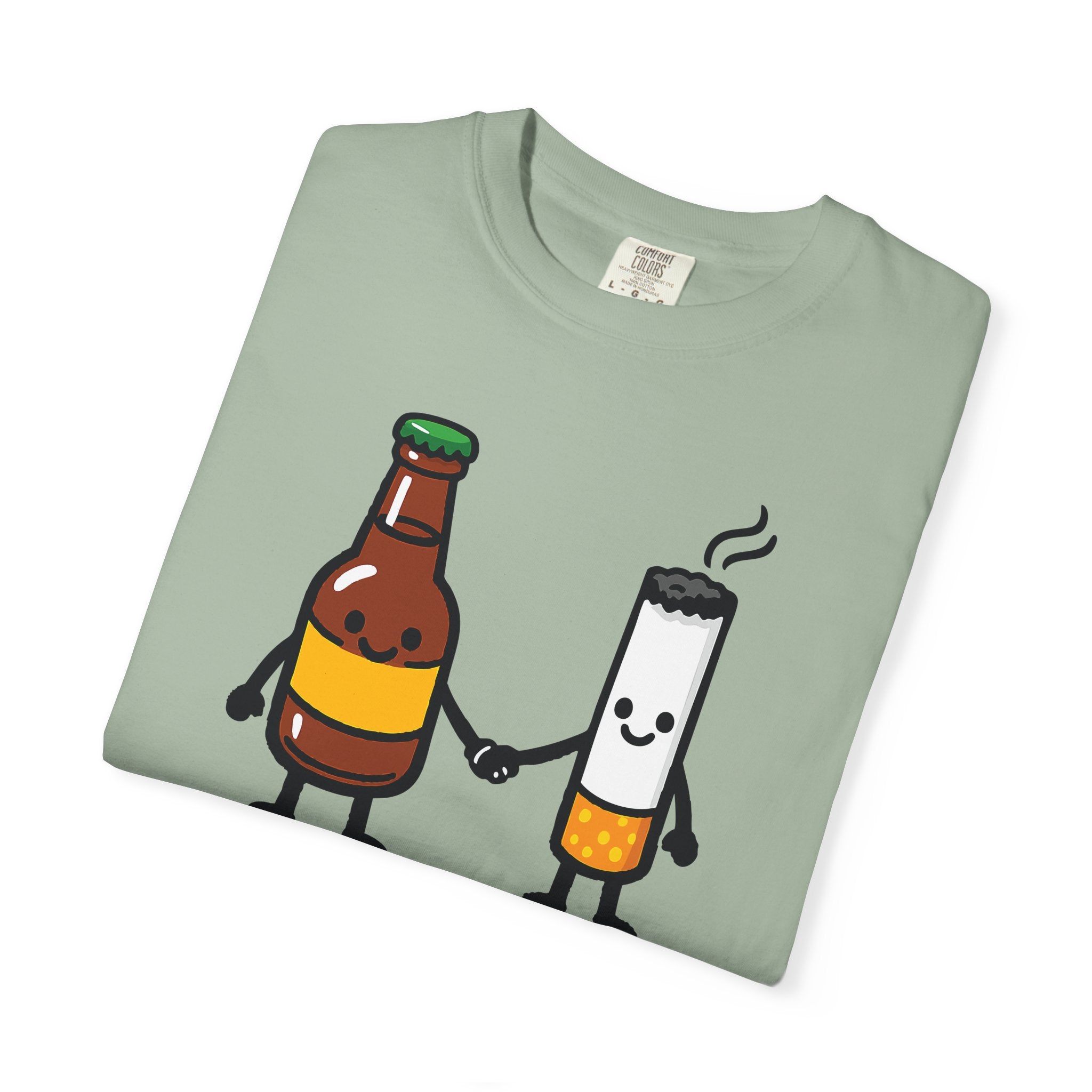 Beer & Cigarette Holding Hands - Graphic Tee