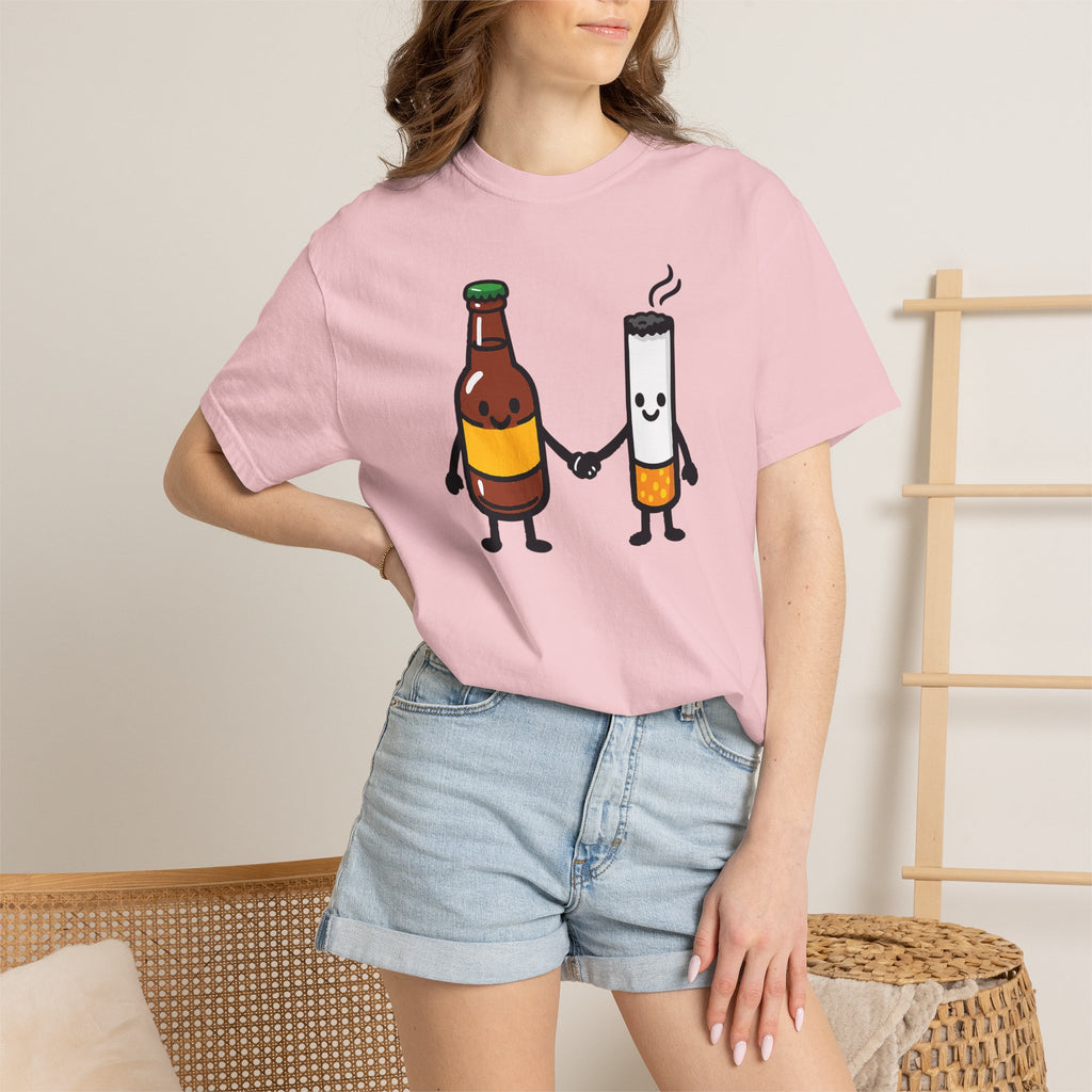 Beer & Cigarette Holding Hands - Graphic Tee