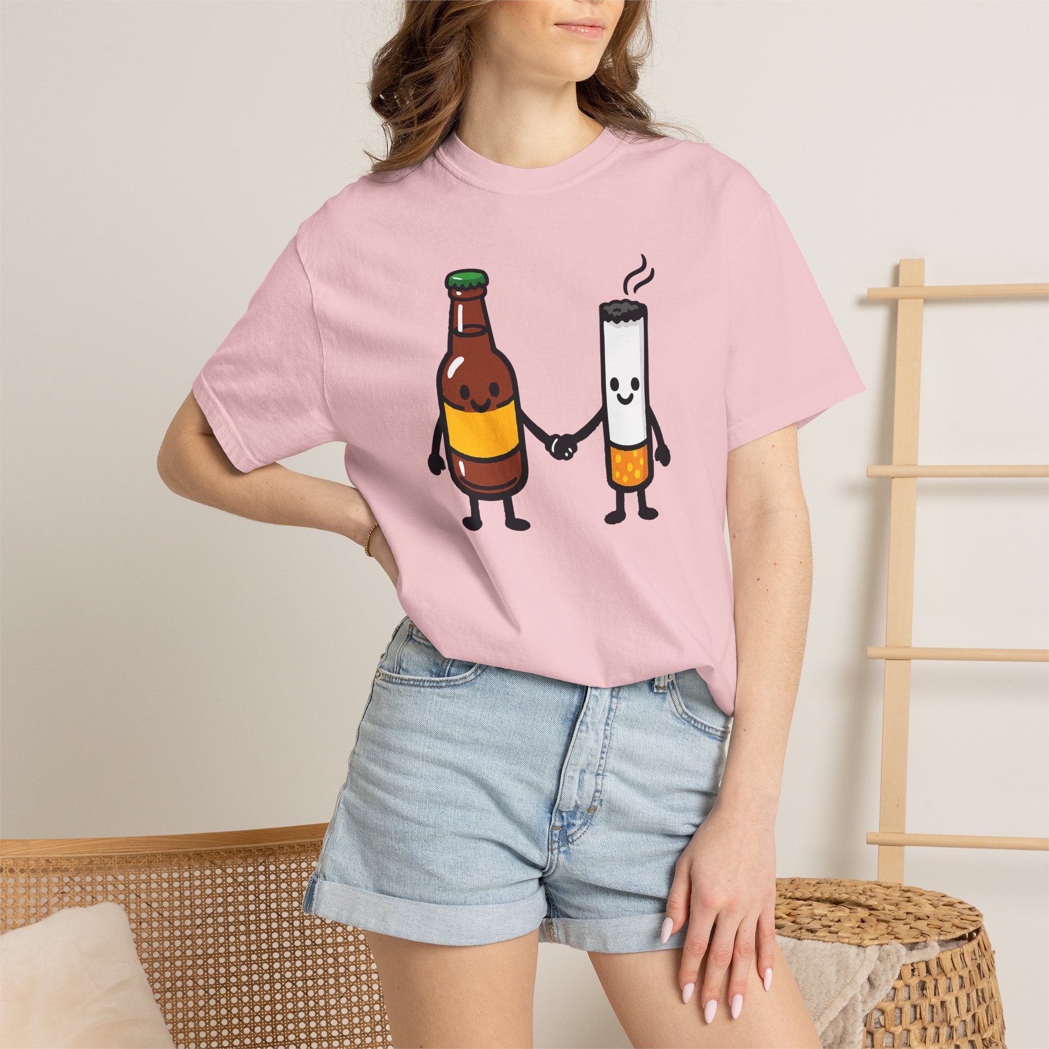 Beer & Cigarette Holding Hands - Graphic Tee