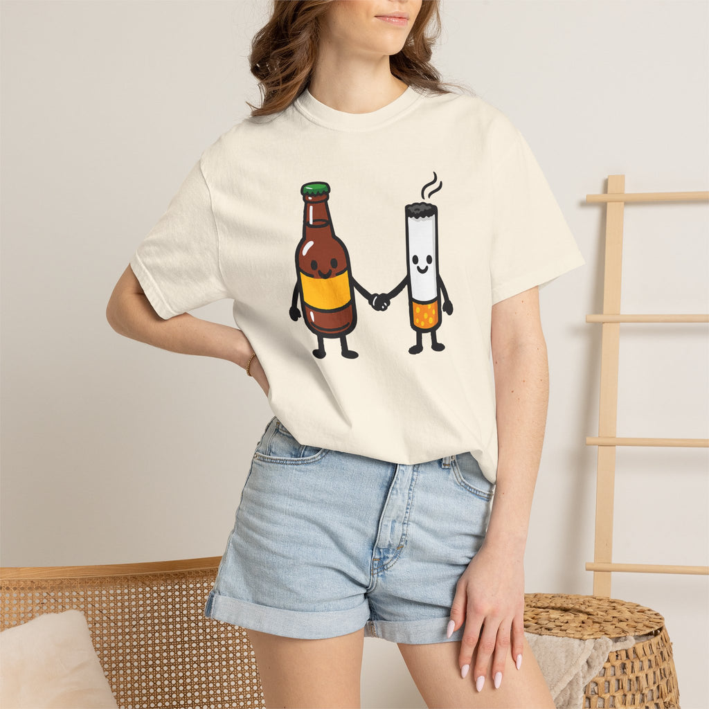 Beer & Cigarette Holding Hands - Graphic Tee
