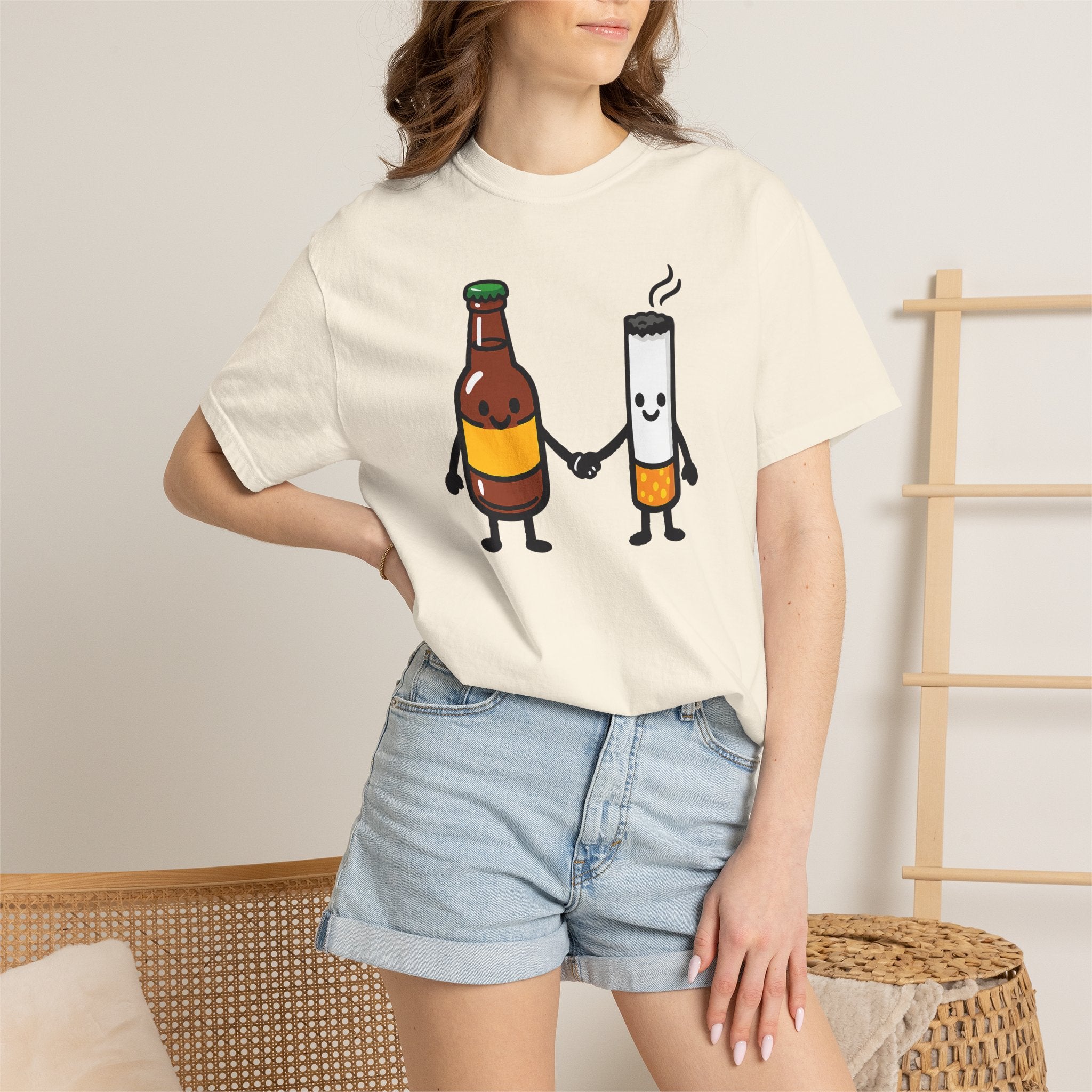 Beer & Cigarette Holding Hands - Graphic Tee
