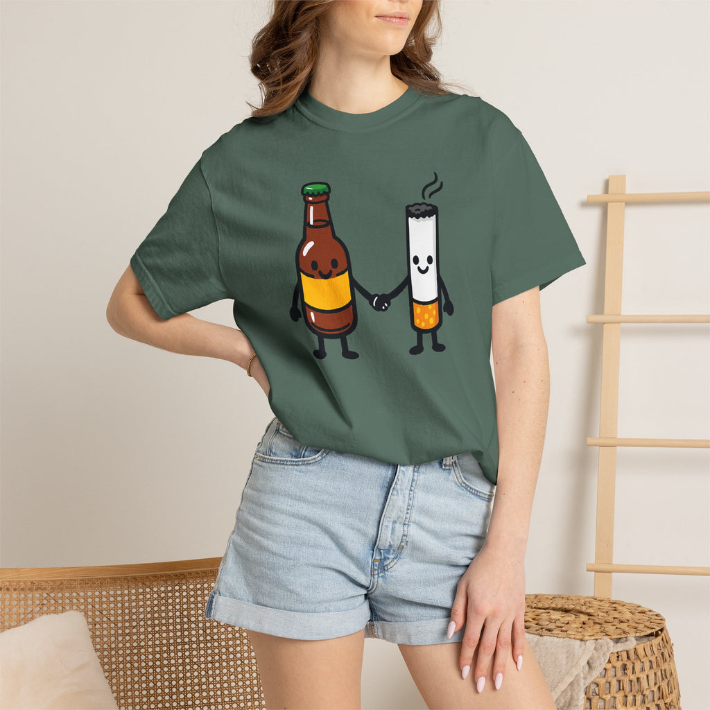 Beer & Cigarette Holding Hands - Graphic Tee