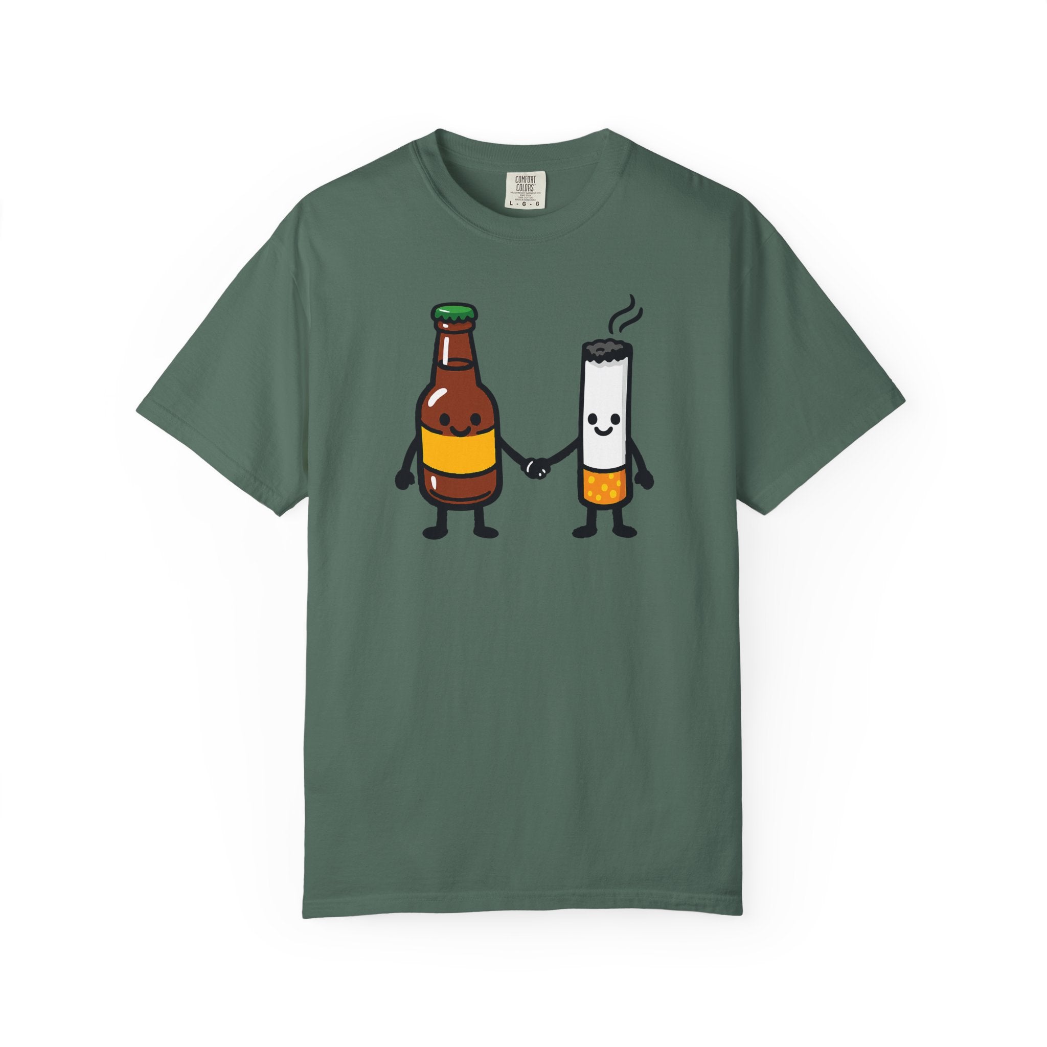 Beer & Cigarette Holding Hands - Graphic Tee