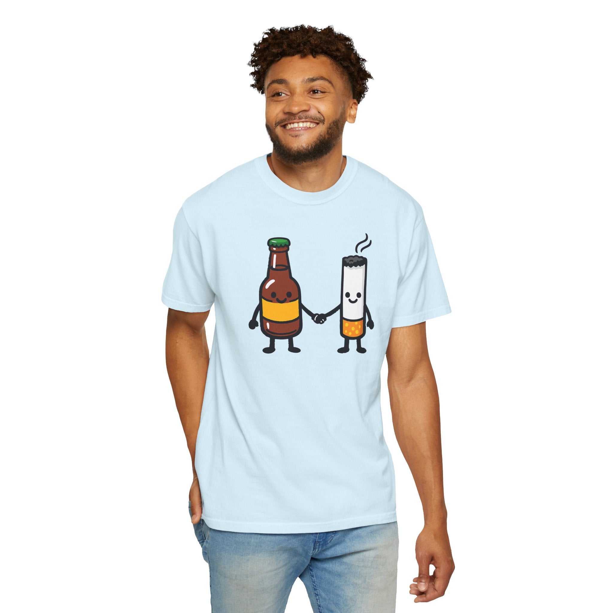 Beer & Cigarette Holding Hands - Graphic Tee