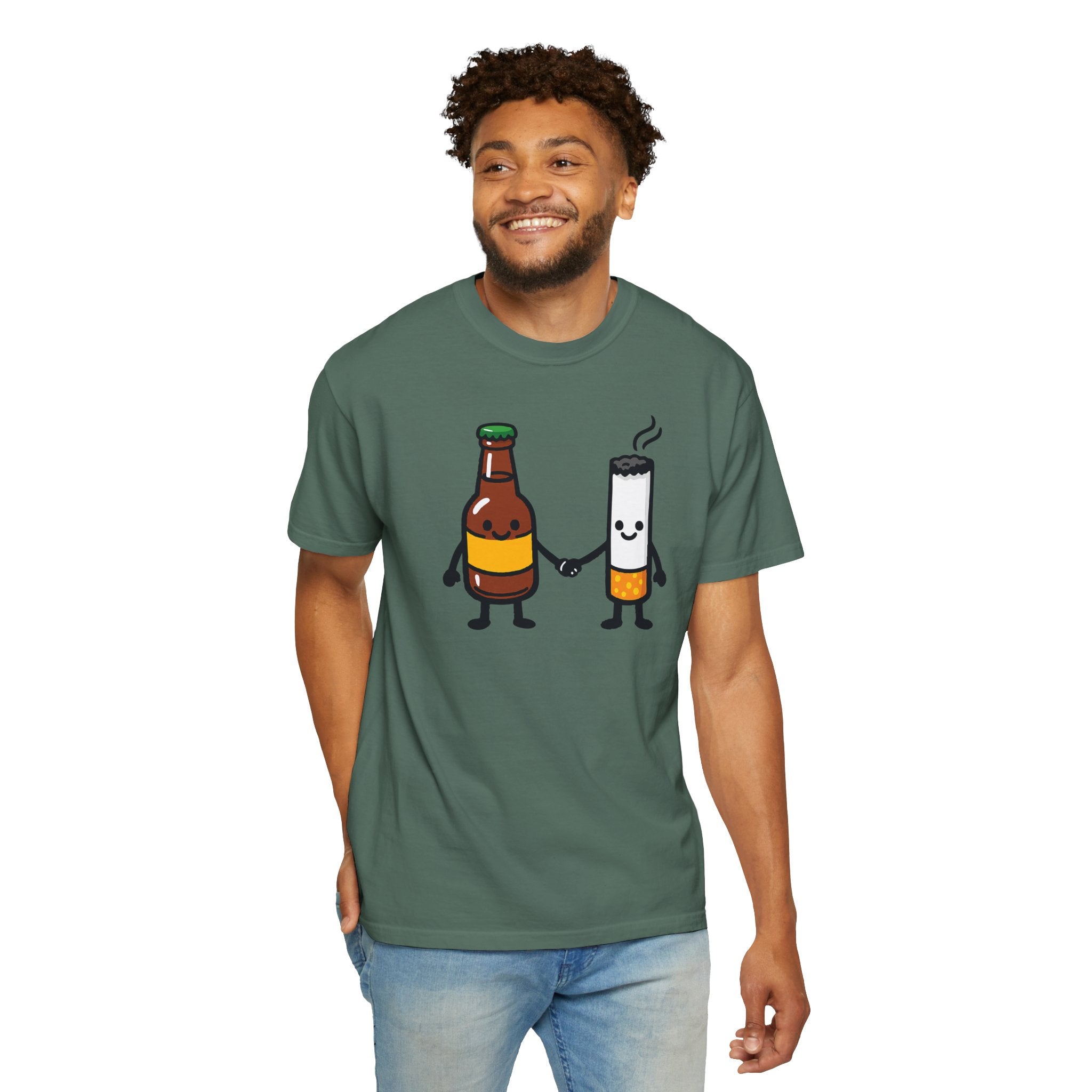 Beer & Cigarette Holding Hands - Graphic Tee