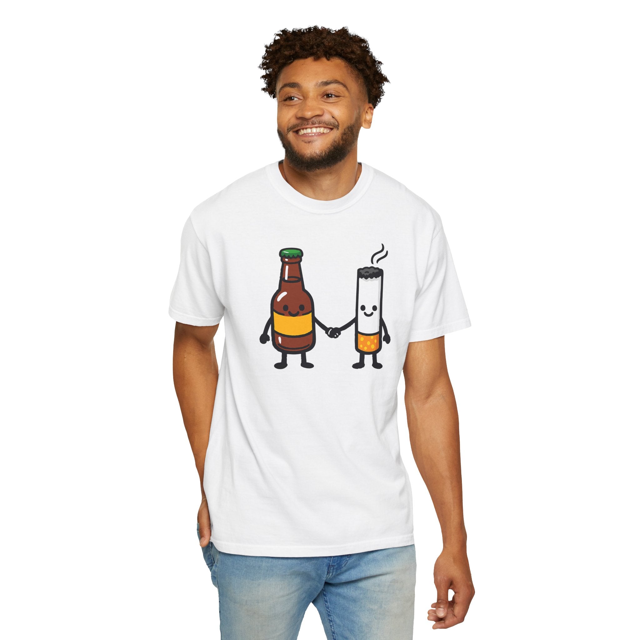 Beer & Cigarette Holding Hands - Graphic Tee