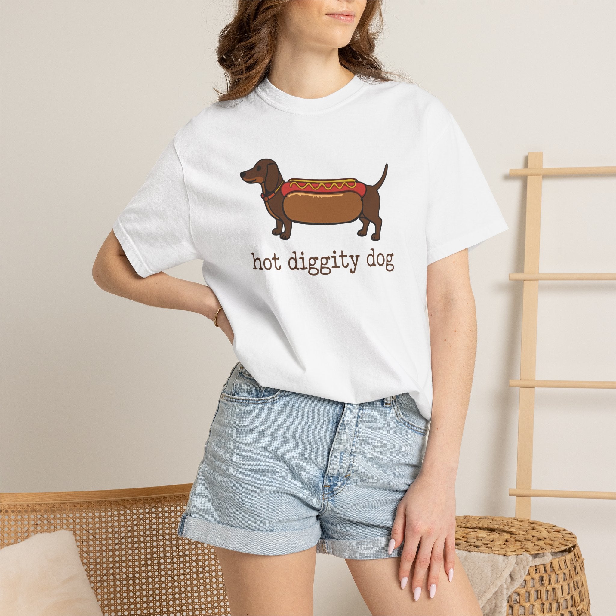 Hot Dog - Hot Diggity Dog Dachshund T-Shirt — Hot Dog Wiener Dog Graphic Tee