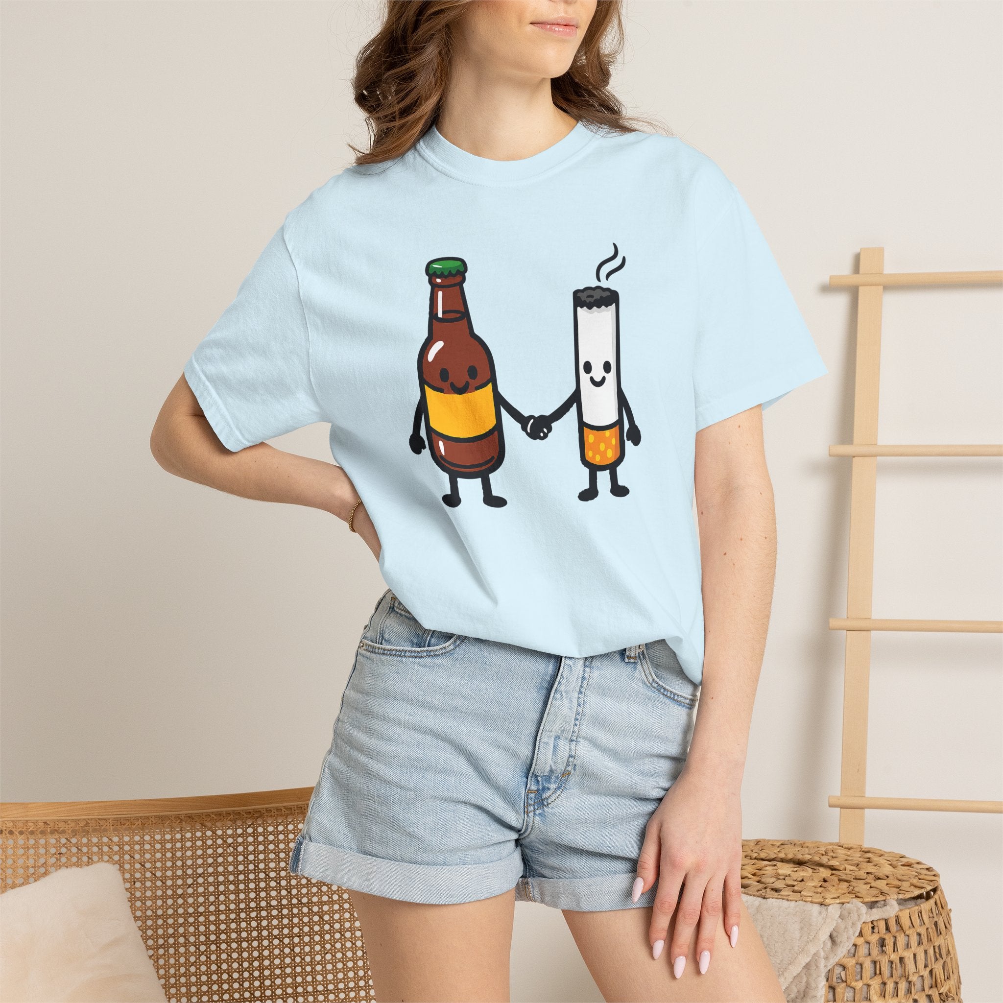 Beer & Cigarette Holding Hands - Graphic Tee
